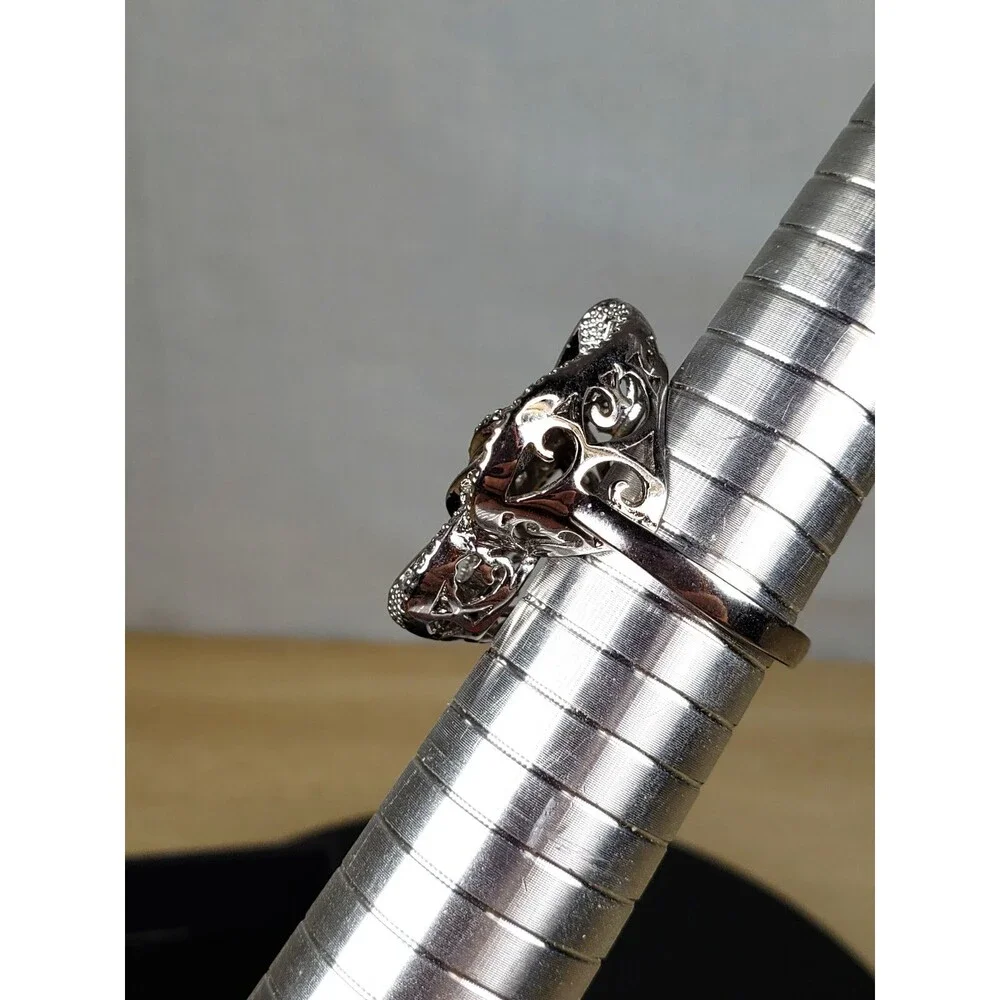 Unique Bow Infinity Baguette Cut CZ 925 Silver Cluster Cocktail Ring Size 9.25